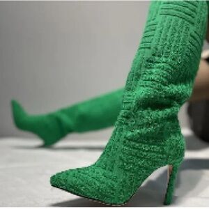 Elegant Green Knee-High Boots